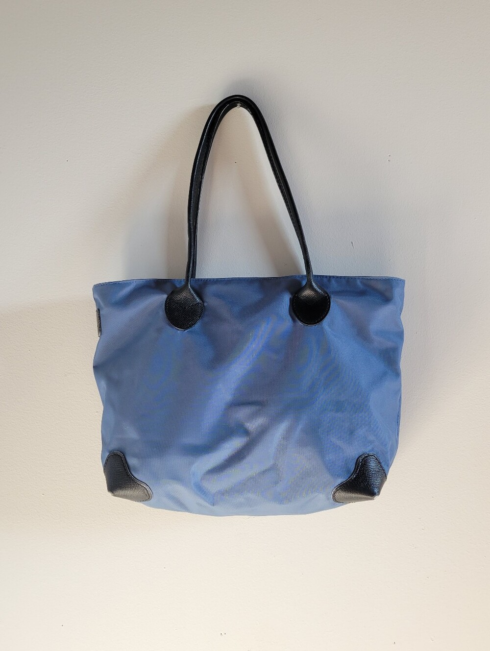 Classic Hervé Chapelier Baby Blue Nylon Shoulder Tote Bag Black Leather Accents - Picture 4 of 13